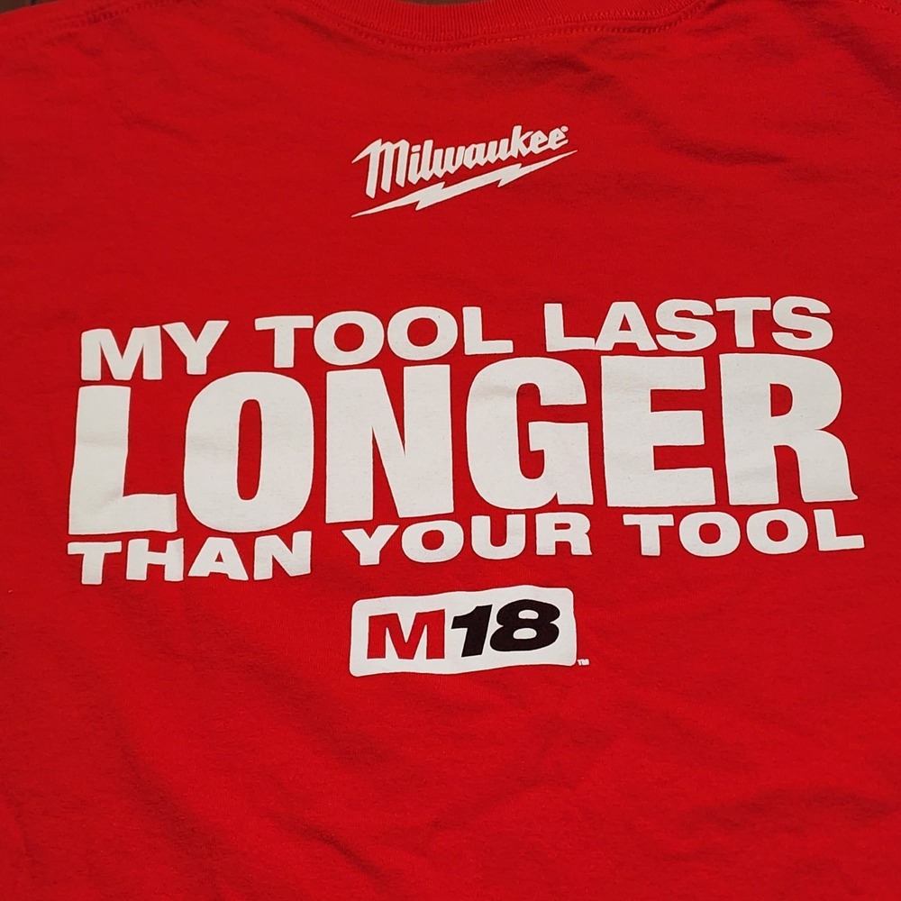 Milwaukee Tools Men's 2XL T-Shirt Cotton Red My Tool Last Longer Than Your Tool - Picture 2 of 8